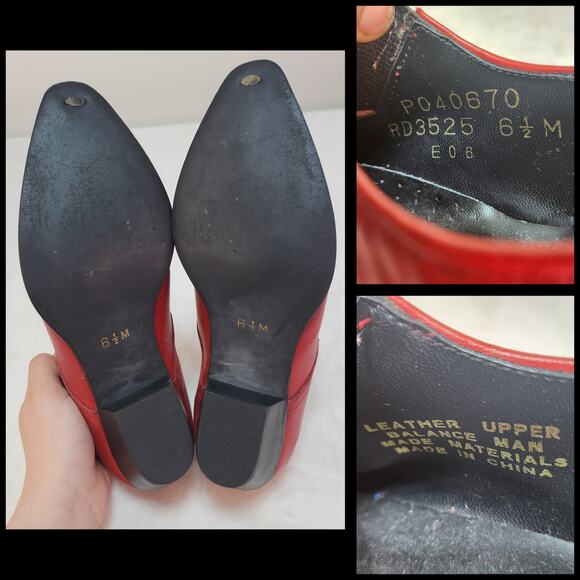 Vintage Victorian Gothic Blood Red Pointed Toe Ankle Boots 6.5 Western Romantic - Picture 11 of 11